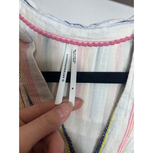 Anthropologie Multi Color Striped Tiered Mini Dress Womens Medium Boho Laced - Picture 3 of 4